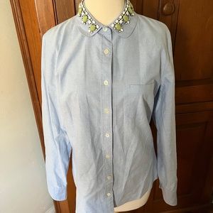 J.Crew Jeweled Peter Pan oxford boy shirt in blue sz 10